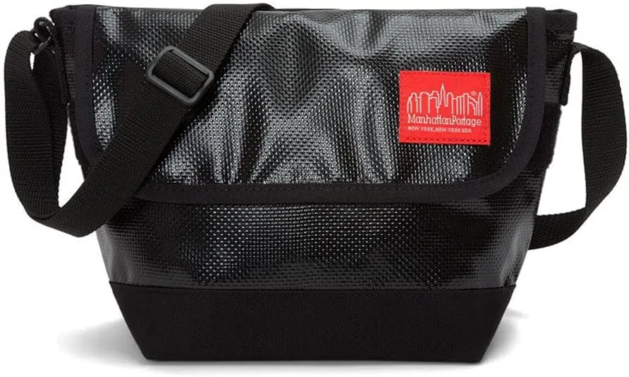 Manhattan Portage Vinyl Messenger Bag (XXS) Ver 2 With Spacious Compartment And Interior Zip Pocket Water Proof (Black)