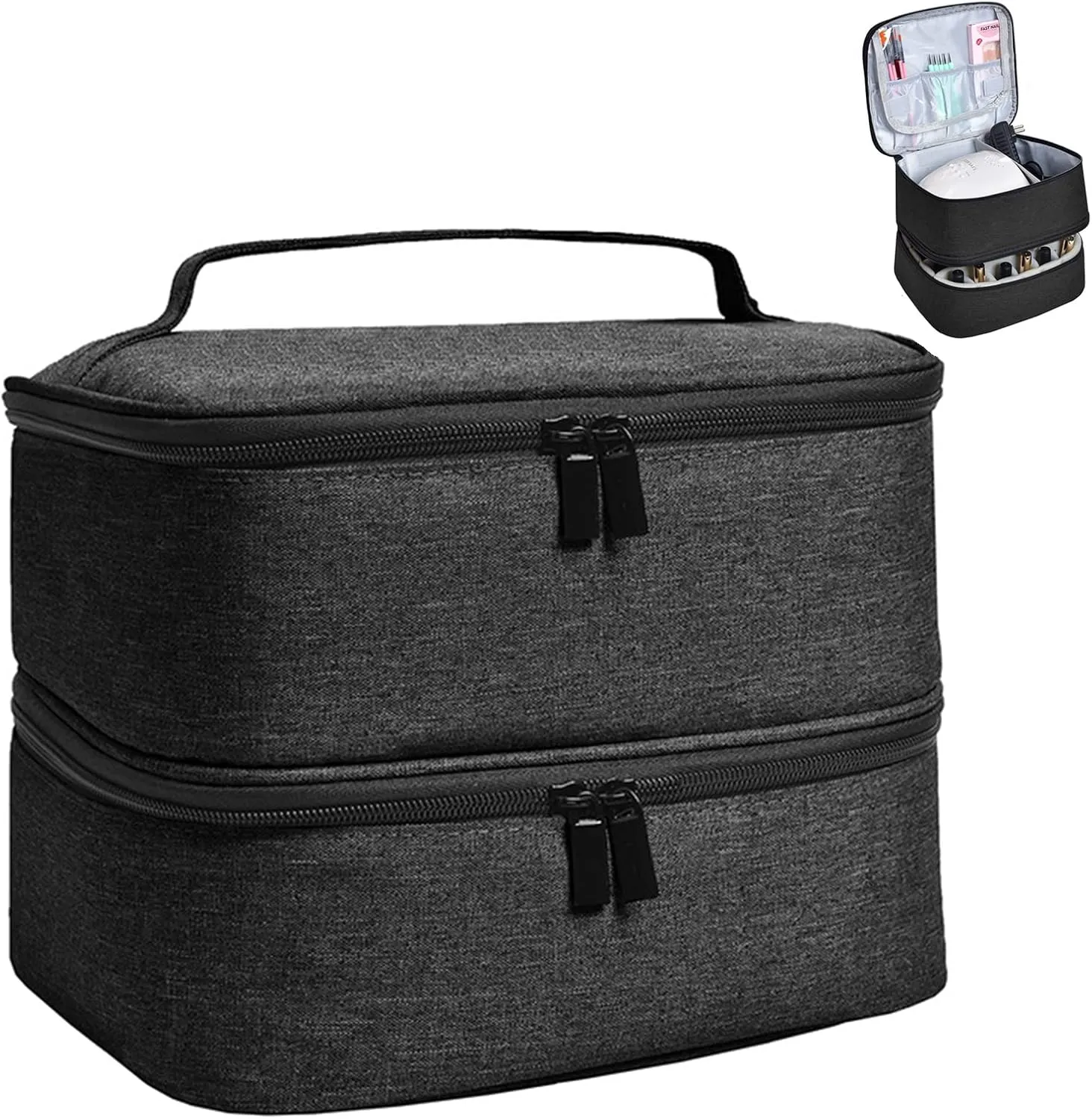 Manicure Tools Organiser Case, Detachable 2 Layers Nail Polish Nail Varnish Case Nail Varnish Storage Bag Nail Varnish Travel Carrying Case for Nail Polish Tools Kit (Empty Case) (Grey)
