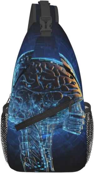 Man's Cross Chest Bag Diagonally Sling Backpack Shoulder Bag Artificial Intelligence Brain Sling Bag for Women Hiking Daypack