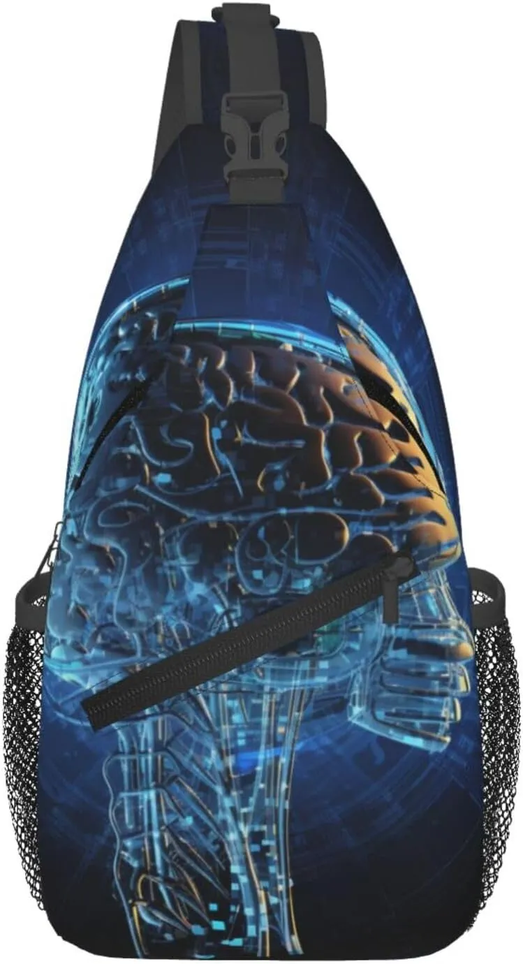 Man's Cross Chest Bag Diagonally Sling Backpack Shoulder Bag Artificial Intelligence Brain Sling Bag for Women Hiking Daypack