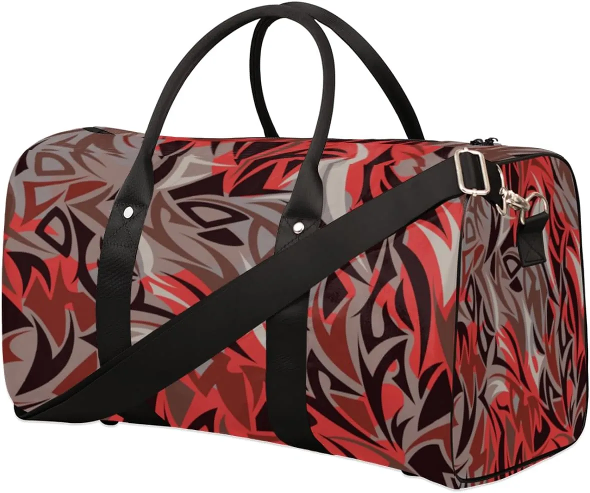 Maori Motifs Travel Duffle Bag Waterproof Foldable Weekender Bags for Women and Men Durable Carry on Overnight Bag with Shoulder Strap Lightweight Sports Gym Tote Bag