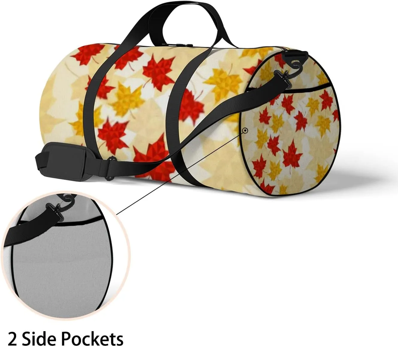 Maple Leaves Triangular Style Vector Illustration Sports Bag Tote Bag Waterproof Gym Bag with Shoulder Strap Zipper 2 Side Pockets for Men and Women, Travel and Storage Shoulder Bag.