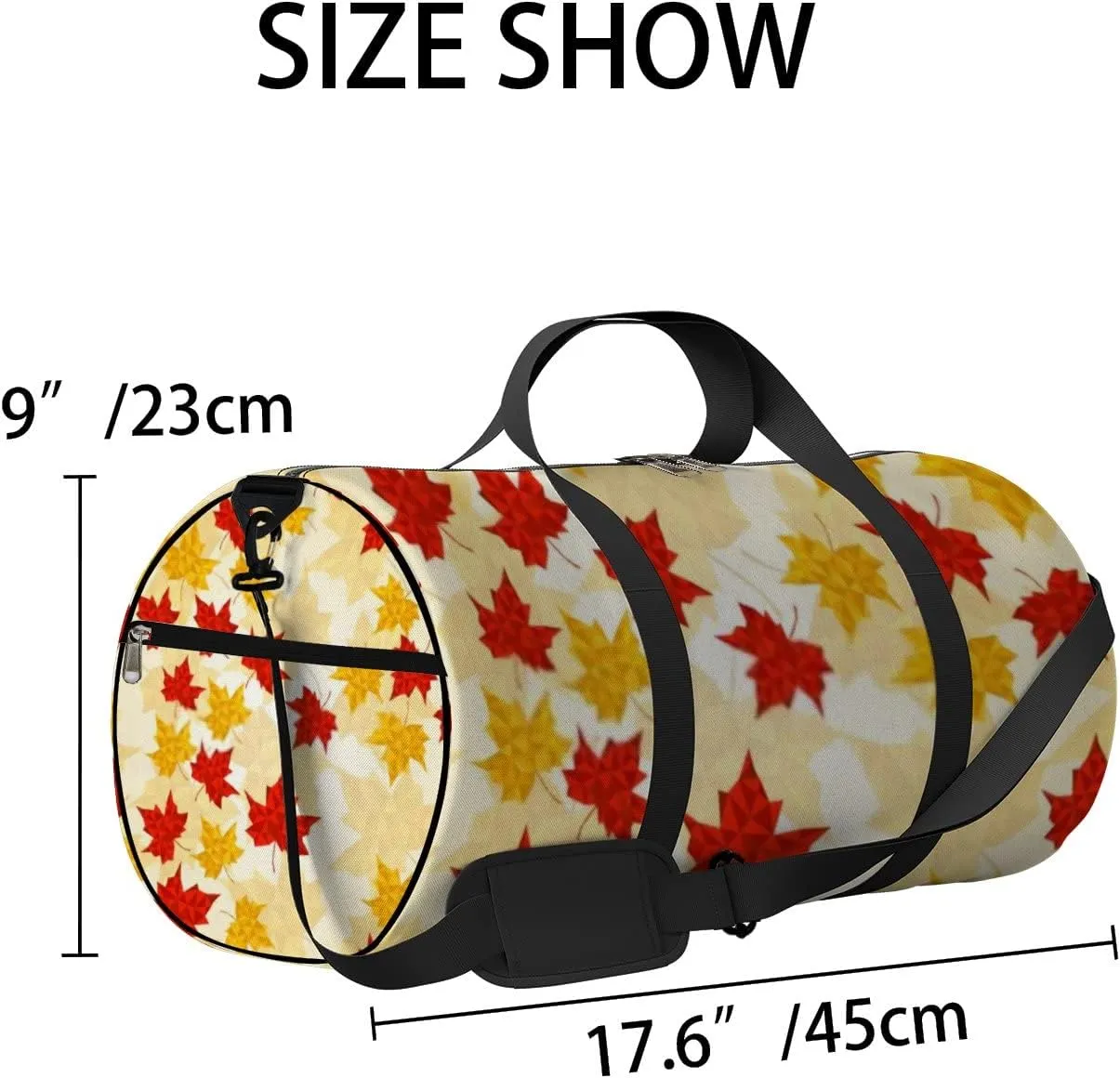 Maple Leaves Triangular Style Vector Illustration Sports Bag Tote Bag Waterproof Gym Bag with Shoulder Strap Zipper 2 Side Pockets for Men and Women, Travel and Storage Shoulder Bag.