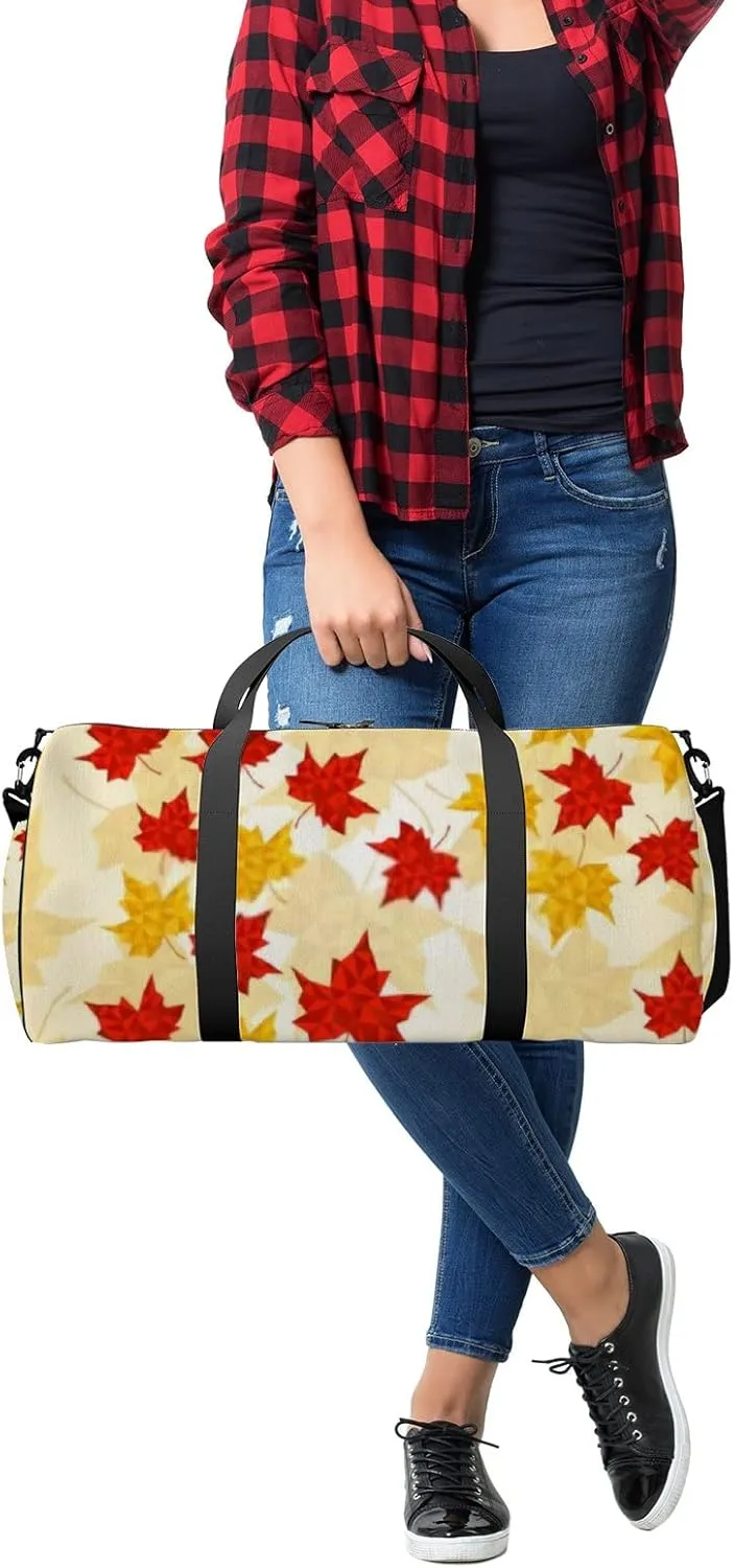 Maple Leaves Triangular Style Vector Illustration Sports Bag Tote Bag Waterproof Gym Bag with Shoulder Strap Zipper 2 Side Pockets for Men and Women, Travel and Storage Shoulder Bag.