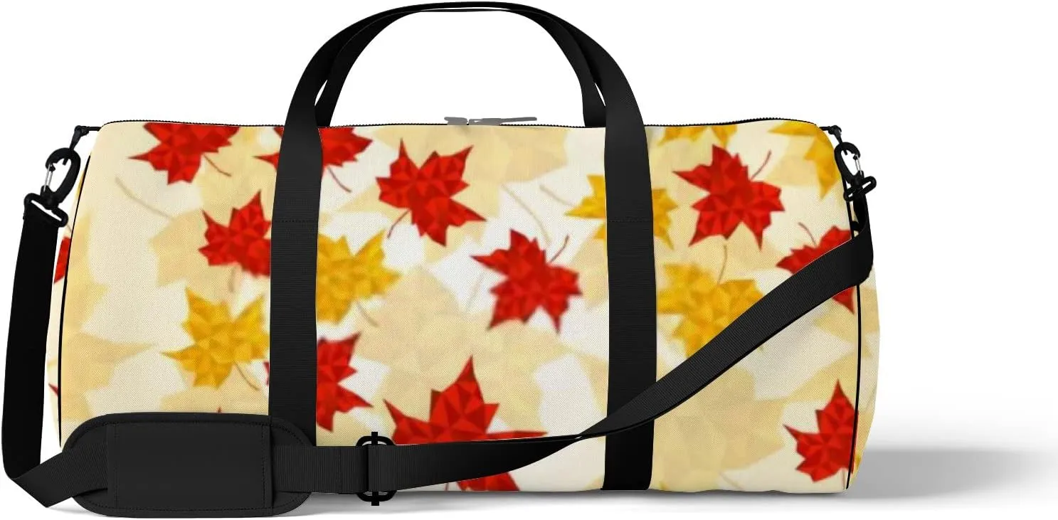 Maple Leaves Triangular Style Vector Illustration Sports Bag Tote Bag Waterproof Gym Bag with Shoulder Strap Zipper 2 Side Pockets for Men and Women, Travel and Storage Shoulder Bag.