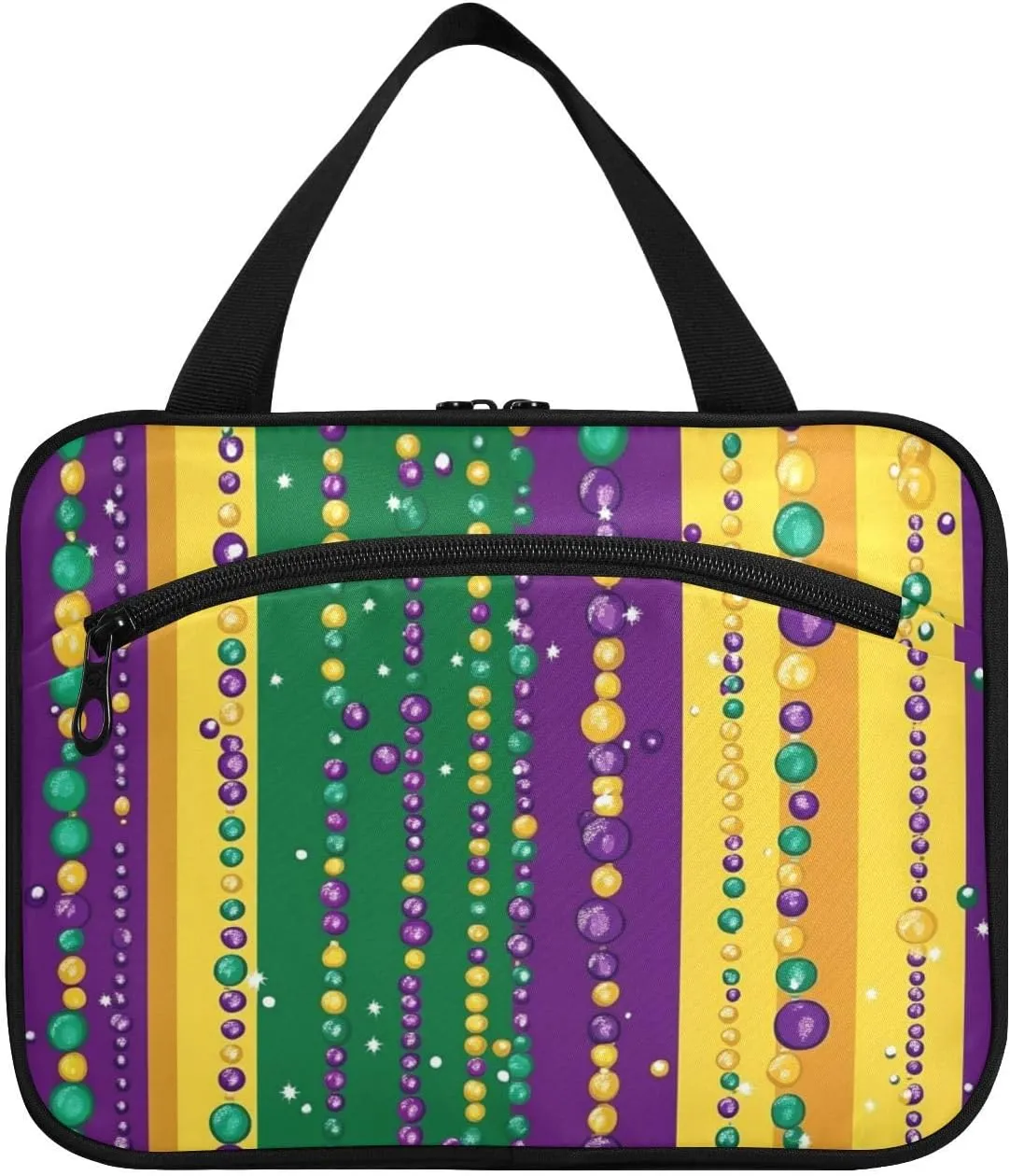 Mardi Gras Carnival Beads hanging medicine bag for traveling with hook, designer expandable bag with compartments for cruise travel backpacking estuche para guardar maquillaje L