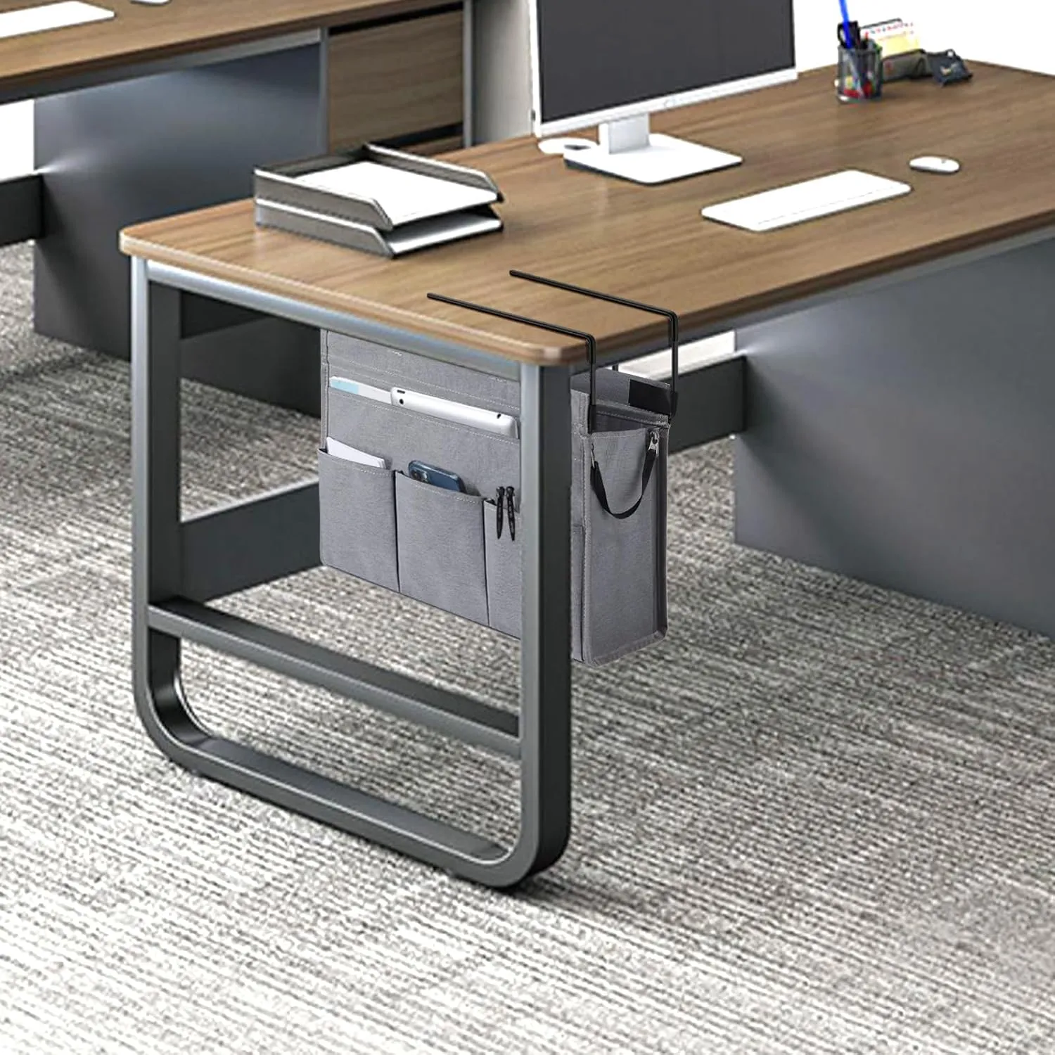 MASTLU Under Desk Hanging Storage Bag, Desk Organizer Storage, Office Side Storage Bag, Compatible with A4 Files, Detachable Handle Design, No Assembly Required, For Office Home School (Grey)