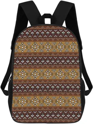 Maya Horizontal Geometric Pattern 17 Inch Travel Backpack Casual Daypacks Computer Shoulder Bag for Work Shopping Unisex