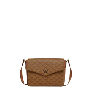 MCM Women's Lauretos Monogram Messenger Bag with Natural Nappa Leather Trim