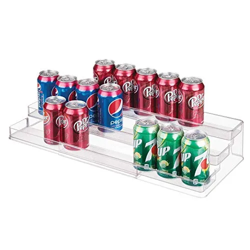 mDesign Large Plastic Adjustable, Expandable Kitchen Cabinet, Pantry, Step Shelf Organizer/Spice Rack with 3 Tiered Levels of Storage for Spice Bottles, Jars, Seasonings, Baking Supplies - Clear