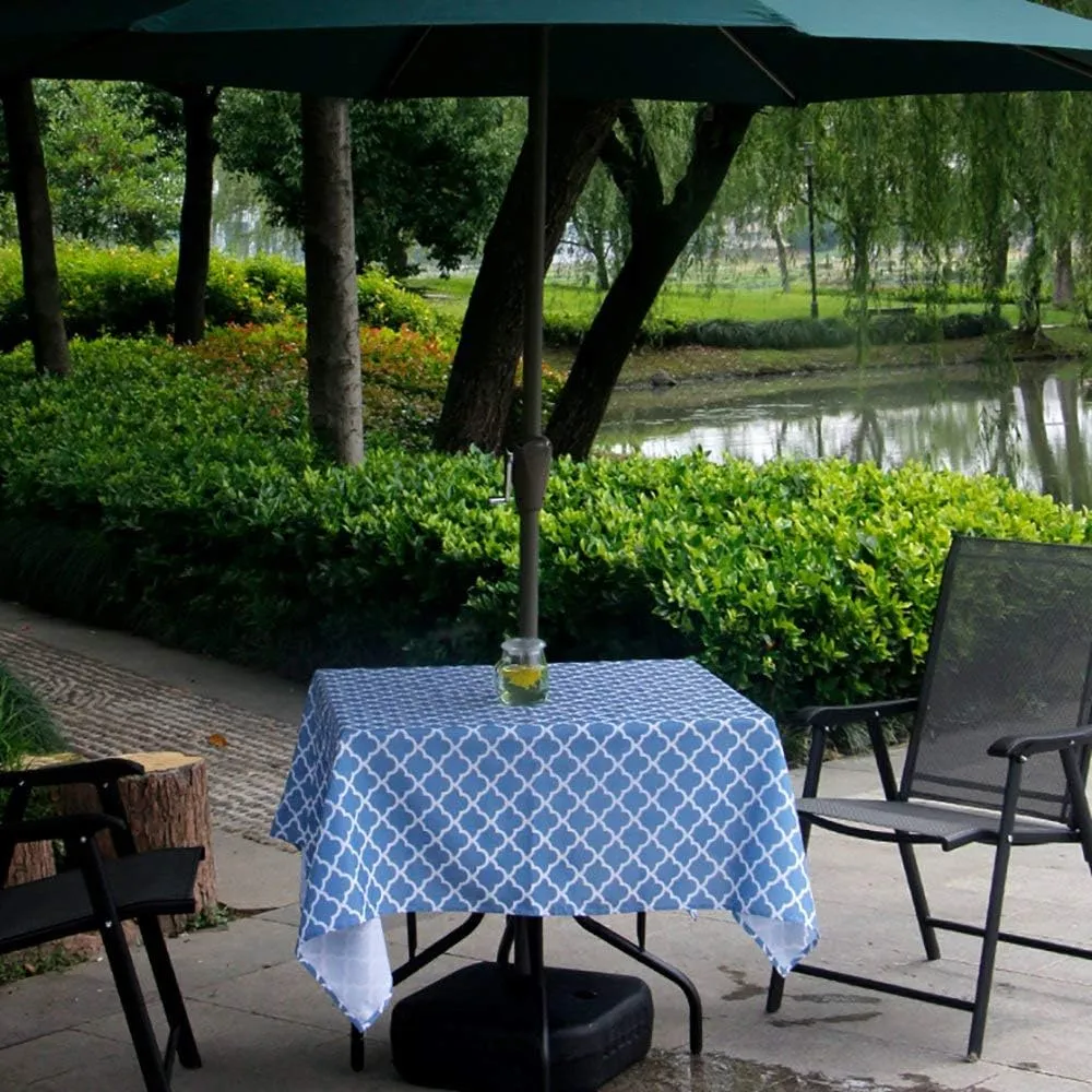 Melaluxe Spring/Summer Wrinkle-Free Waterproof Outdoor Tablecloth with Umbrella Hole and Zipper, 60 Inch Square