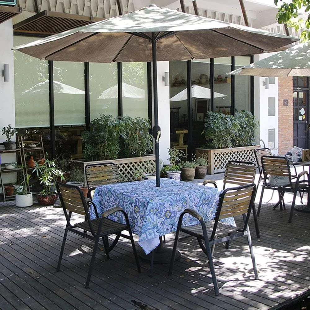 Melaluxe Spring/Summer Wrinkle-Free Waterproof Outdoor Tablecloth with Umbrella Hole and Zipper, 60 Inch Square
