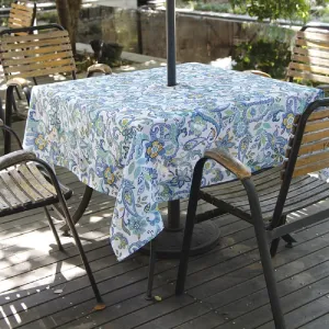 Melaluxe Spring/Summer Wrinkle-Free Waterproof Outdoor Tablecloth with Umbrella Hole and Zipper, 60 Inch Square