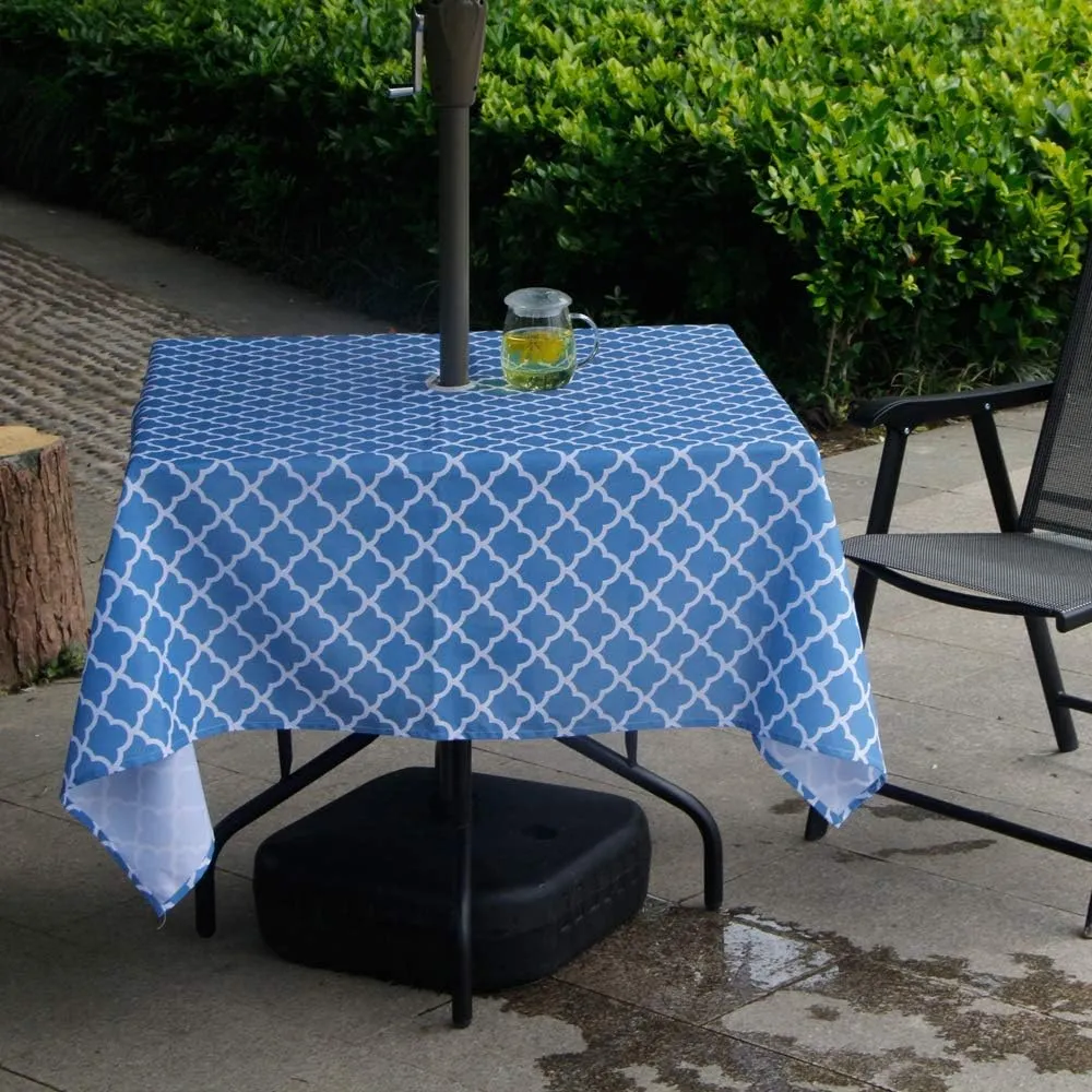 Melaluxe Spring/Summer Wrinkle-Free Waterproof Outdoor Tablecloth with Umbrella Hole and Zipper, 60 Inch Square