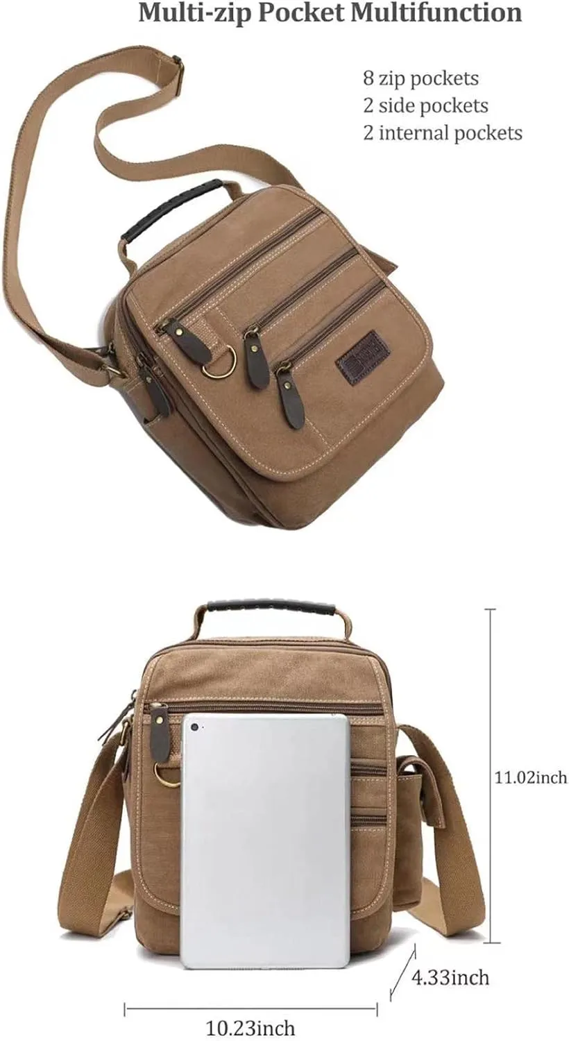 Mens bag Canvas Shoulder Bag Small Messenger Crossbody Bag Work Bag Vintage Multi-function