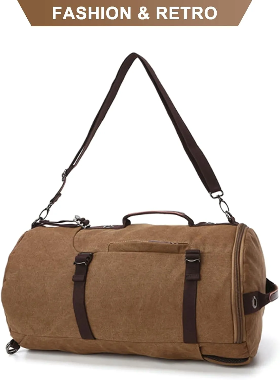 Men's Convertible Travel Duffle Bag Canvas Lightweight Backpack Multipurpose Shoulder Bags Weekend Overnight Handbag (Grey)