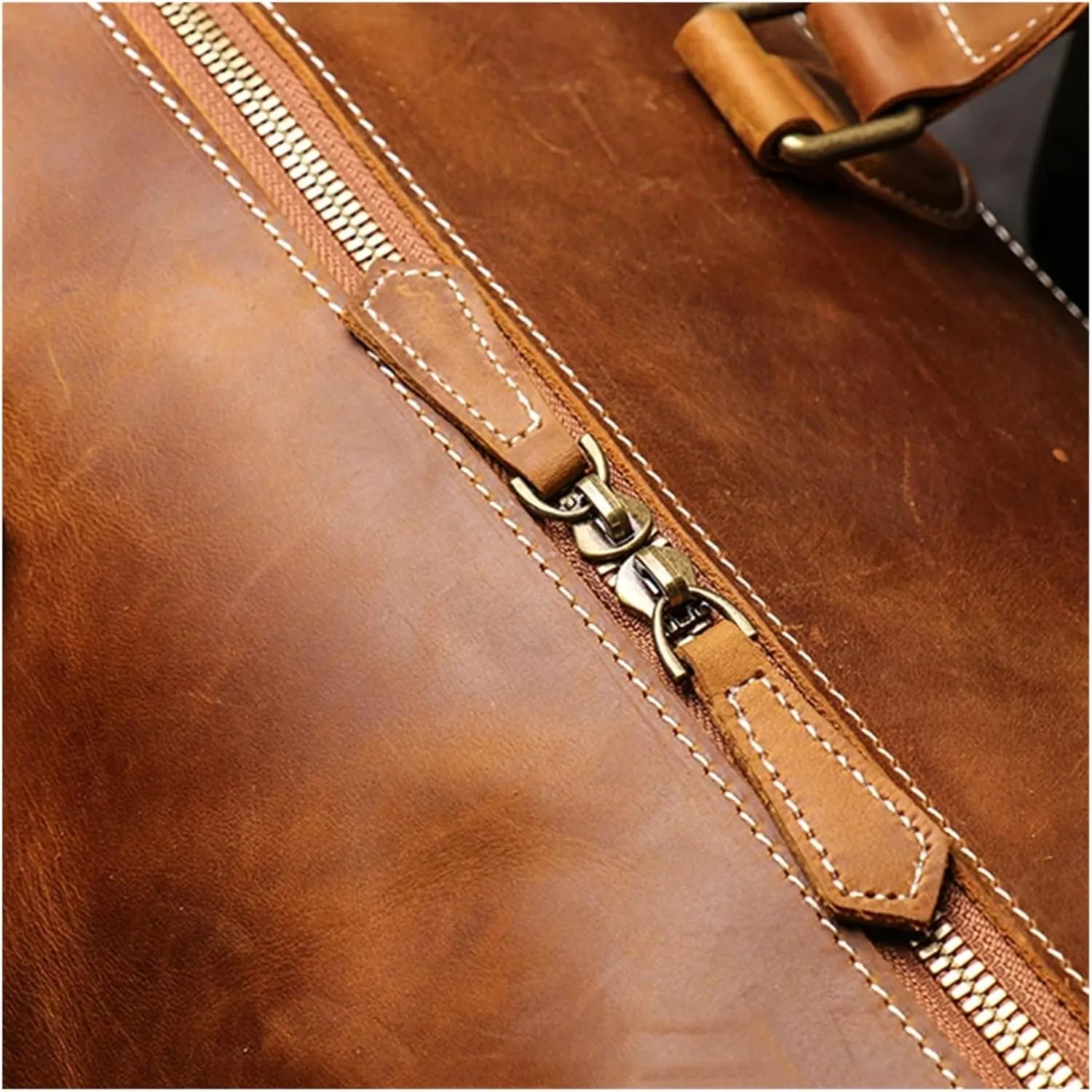 Men's Cowhide Travel Bag Women's Weekend Handbag Large Capacity Vintage Duffle Bag Leather Laptop Bag Suitable For Traveling, Business Trip, Outdoor(Black)