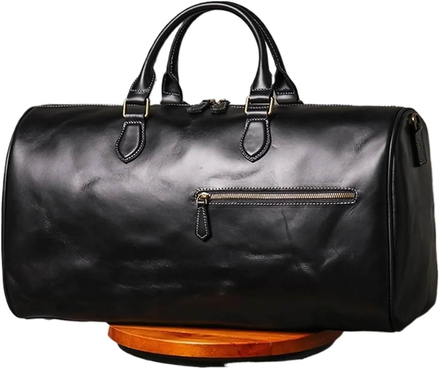 Men's Cowhide Travel Bag Women's Weekend Handbag Large Capacity Vintage Duffle Bag Leather Laptop Bag Suitable For Traveling, Business Trip, Outdoor(Black)