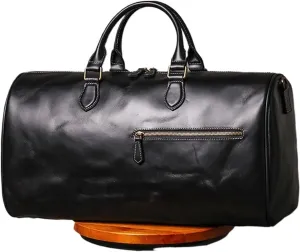 Men's Cowhide Travel Bag Women's Weekend Handbag Large Capacity Vintage Duffle Bag Leather Laptop Bag Suitable For Traveling, Business Trip, Outdoor(Black)