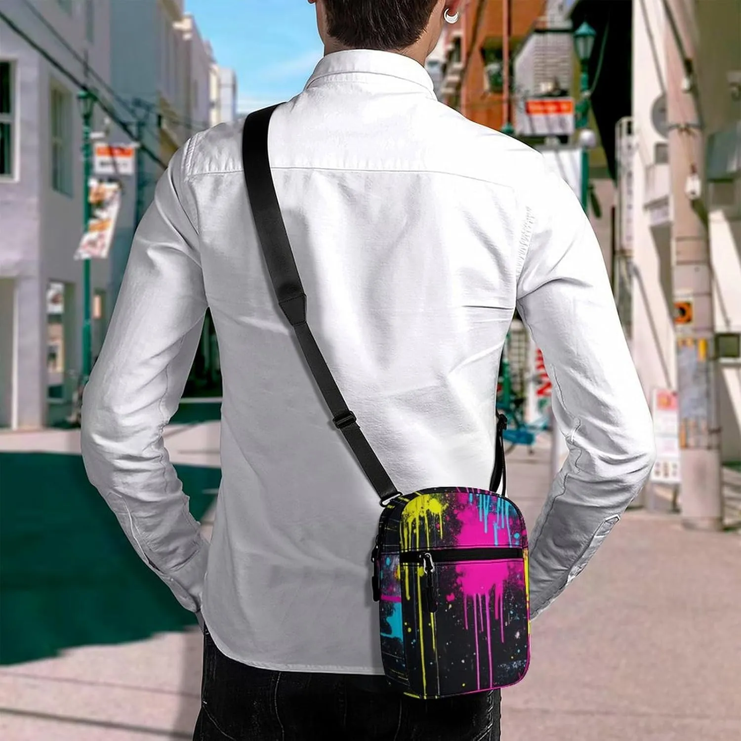 Mens Crossbody Zipper Bag, Small Shoulder Bag Zipper Travel Phone Pouch Wallet Waterproof Mini Purse