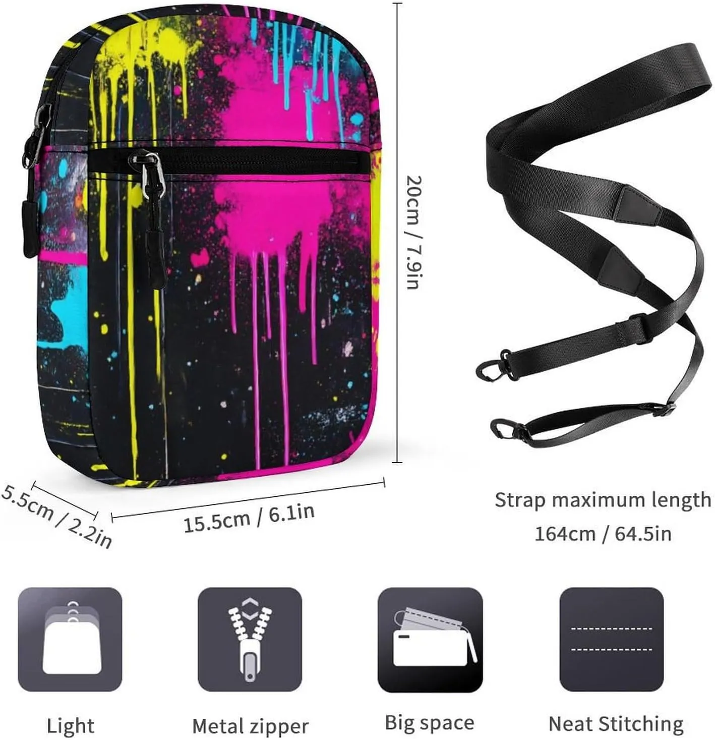 Mens Crossbody Zipper Bag, Small Shoulder Bag Zipper Travel Phone Pouch Wallet Waterproof Mini Purse
