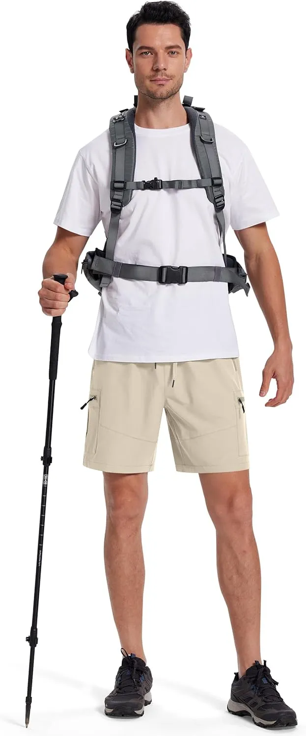 Mens Hiking Cargo Shorts with Zipper Pockets 7" Quick Dry Lightweight Drawstring Shorts for Summer Outdoor Golf Casual