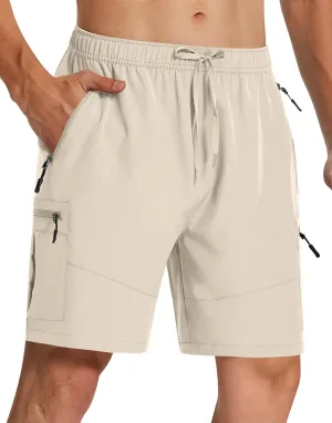 Mens Hiking Cargo Shorts with Zipper Pockets 7" Quick Dry Lightweight Drawstring Shorts for Summer Outdoor Golf Casual