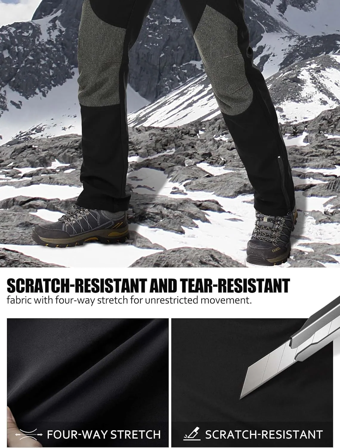 Men's Hiking Tactical Pants Lightweight Snow Ski Outdoor Waterproof Softshell Windproof Winter Fleece Lined Cargo
