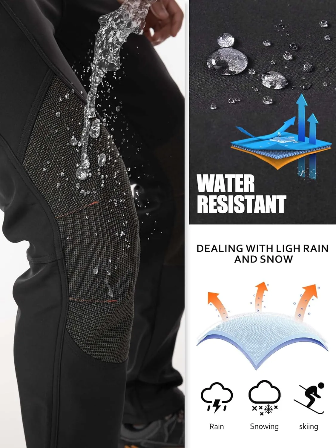 Men's Hiking Tactical Pants Lightweight Snow Ski Outdoor Waterproof Softshell Windproof Winter Fleece Lined Cargo