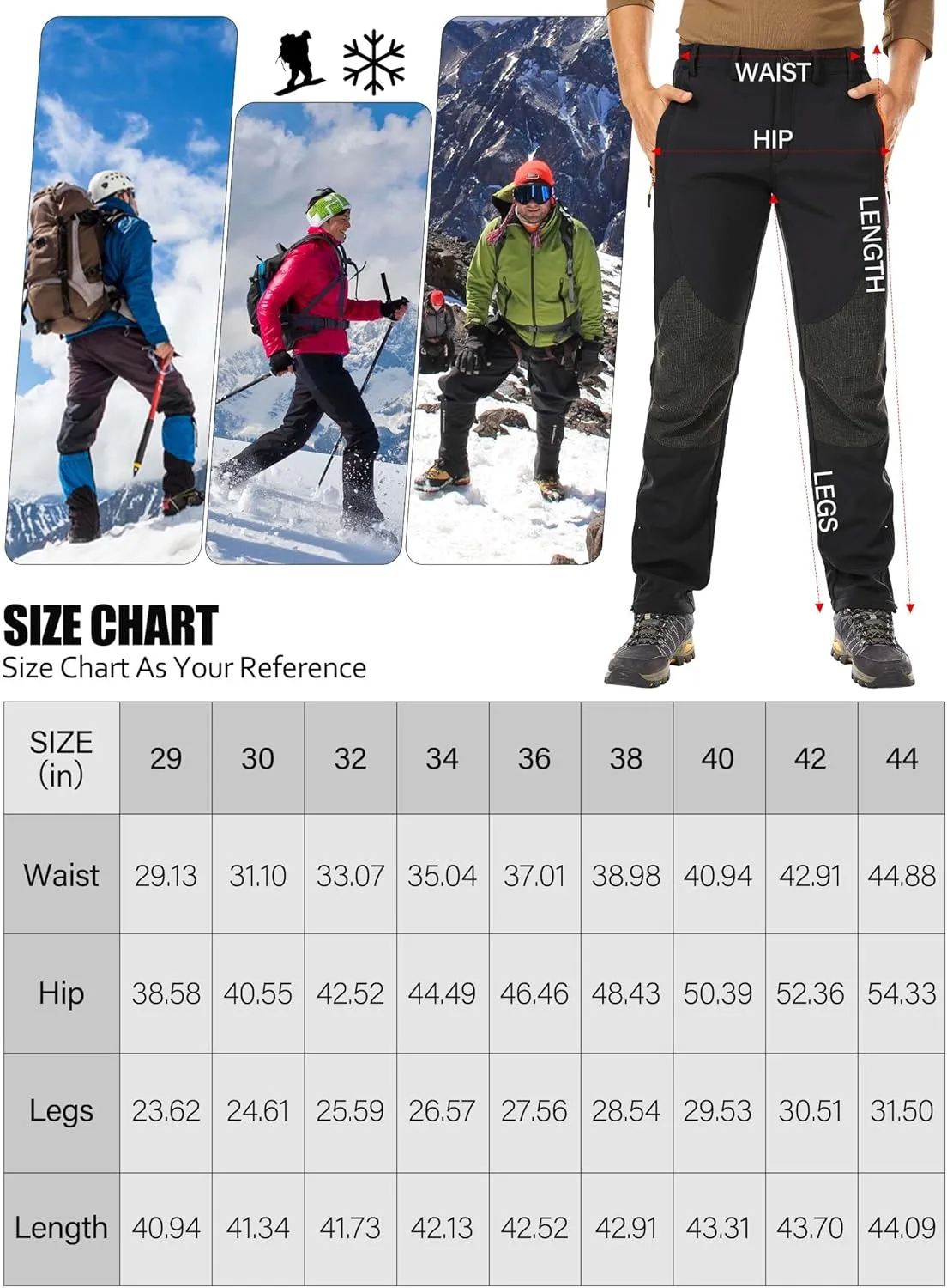 Men's Hiking Tactical Pants Lightweight Snow Ski Outdoor Waterproof Softshell Windproof Winter Fleece Lined Cargo