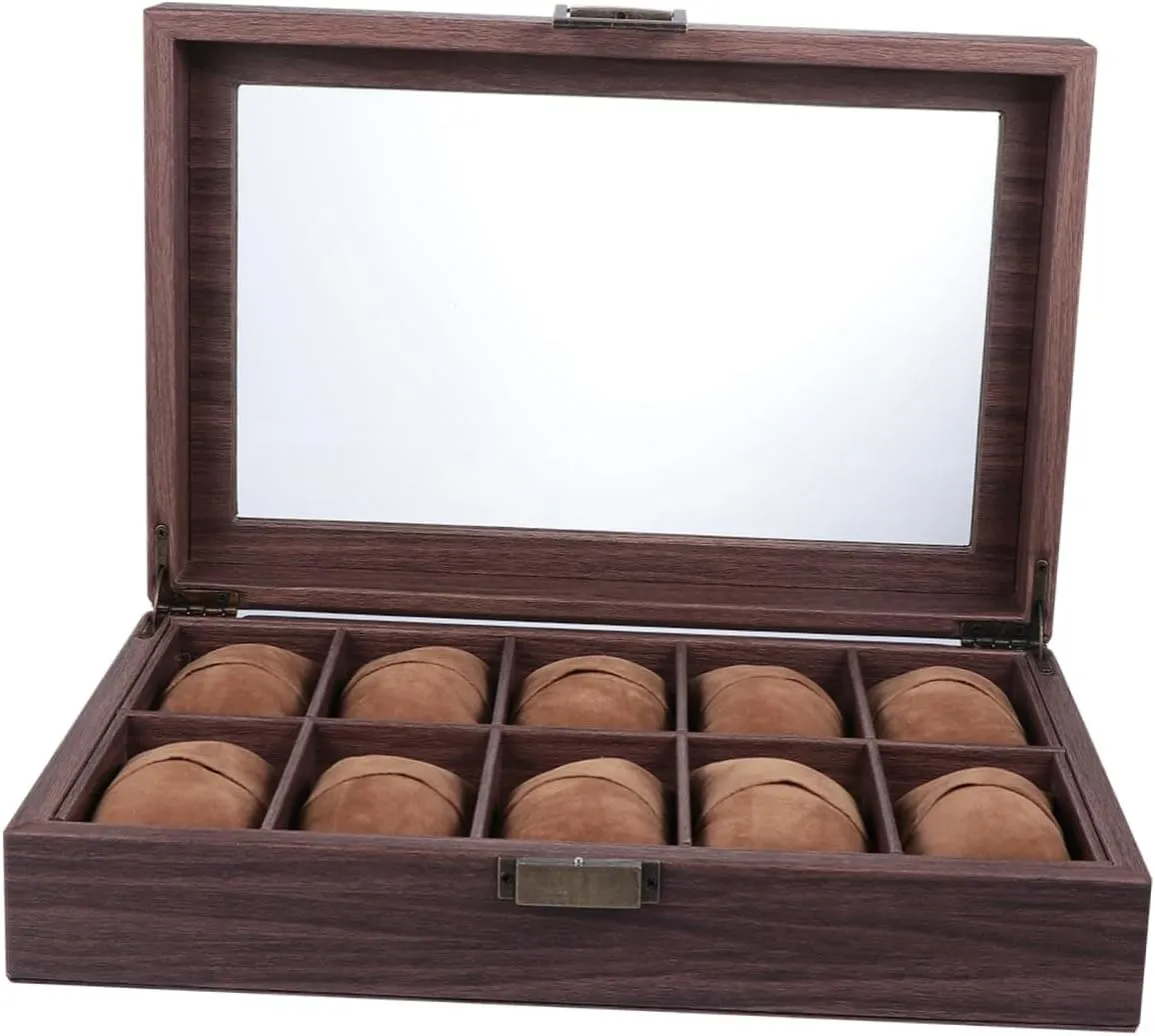 Mens Jewellery Box 1pc 10 Box Wood Grain Pu Leather 10-bit Watch Box Watch Case Watch Holder Jewelry Display Organizer Watch Gift Box