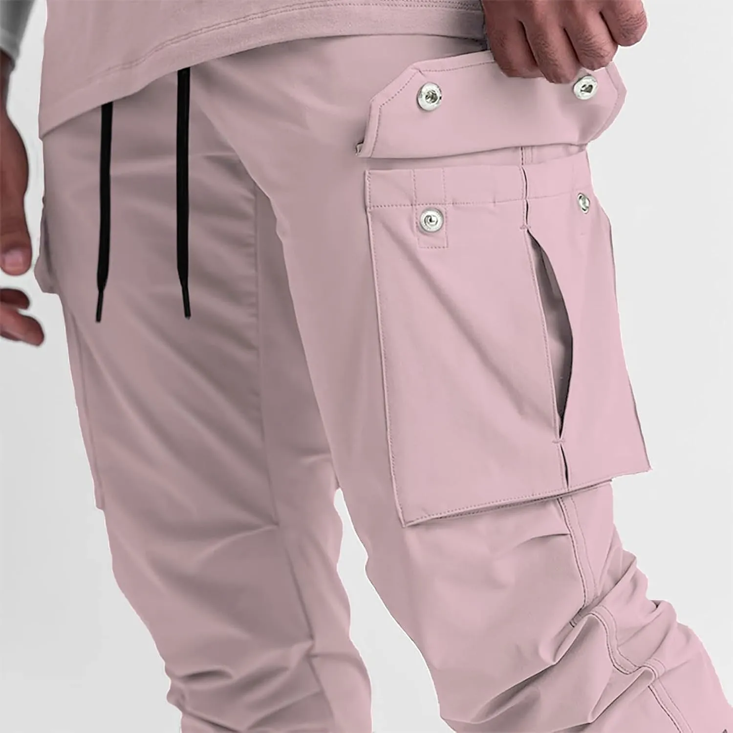 Men's Lightweight Cargo High Rib Jogger Slim Fit Workout Pants with Zip Pockets