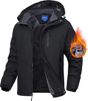 Men's Mountain Ski Jacket Waterproof Fleece Liner Snow Coat Warm Winter Windproof Hooded Raincoat