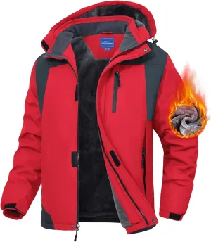Men's Mountain Ski Jacket Waterproof Fleece Liner Snow Coat Warm Winter Windproof Hooded Raincoat