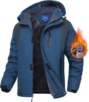 Men's Mountain Ski Jacket Waterproof Fleece Liner Snow Coat Warm Winter Windproof Hooded Raincoat