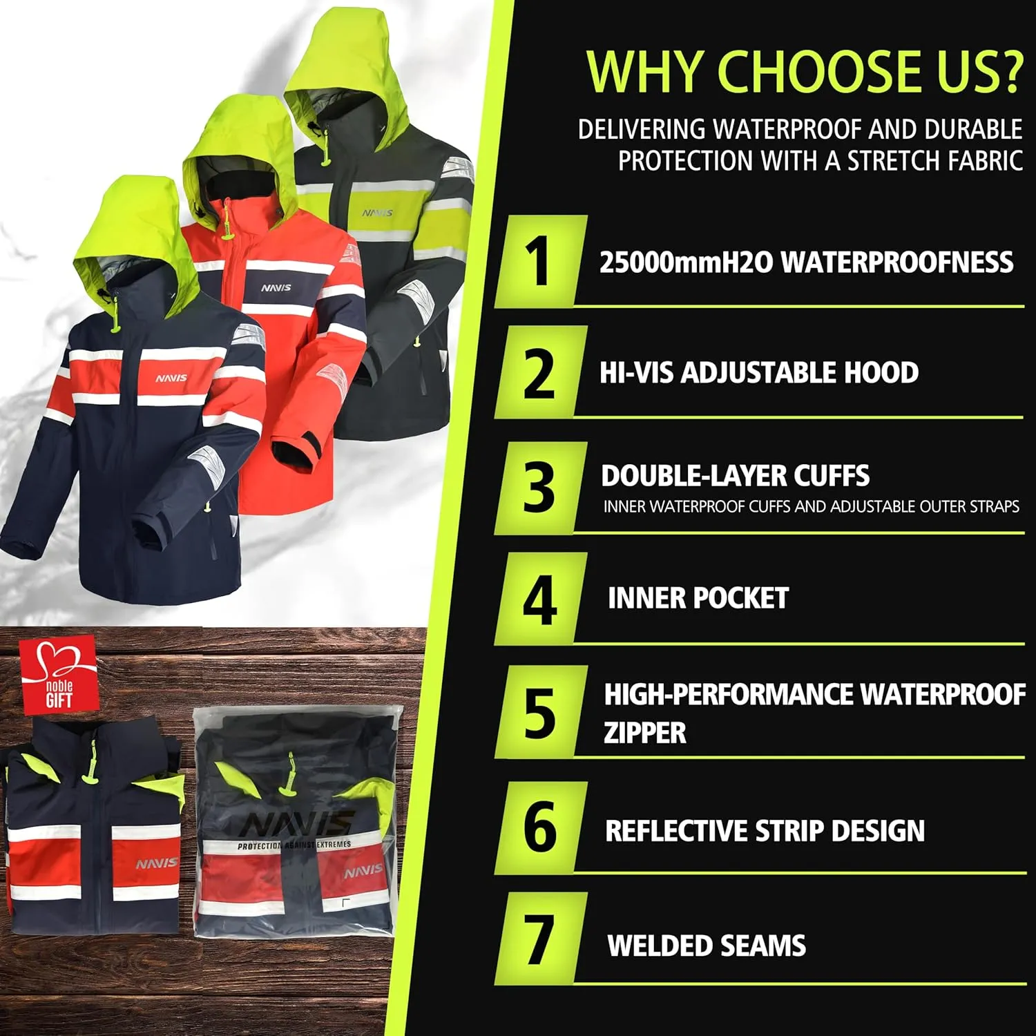 Men's Sailing Jacket - Ocean PRO 3-Layer Shell, Waterproof, Breathable, Durable Coat