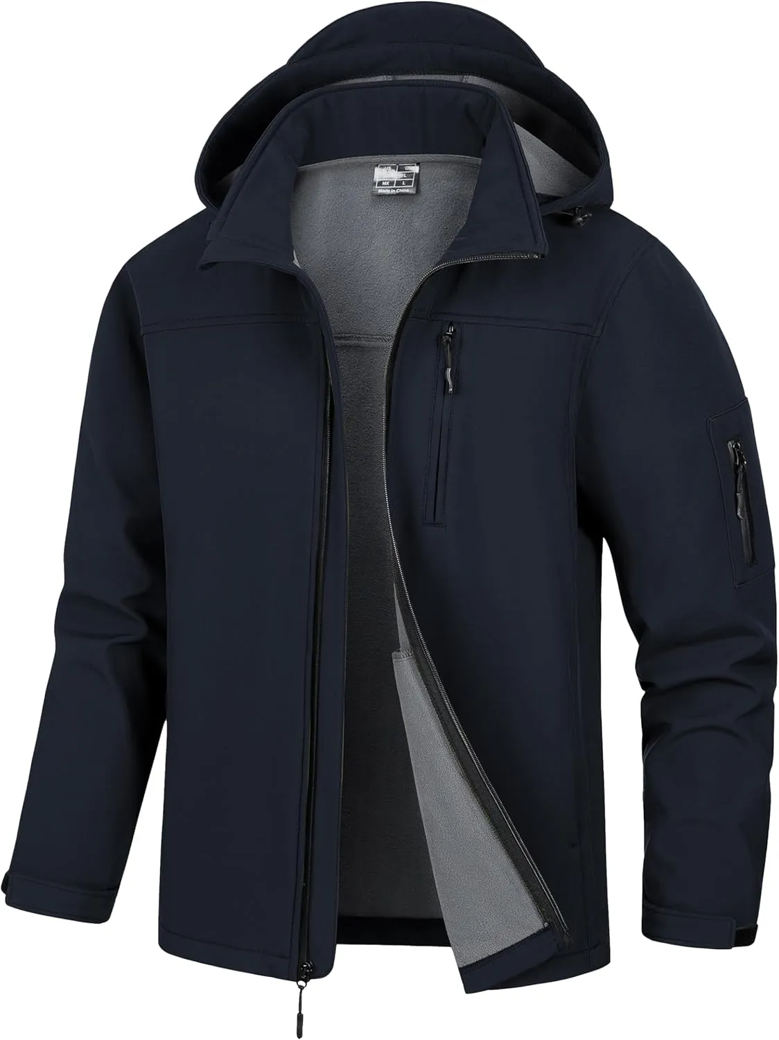 Men's Soft Shell Jacket Waterproof Military Tactical Coat Winter Fleece Lined Rain Jacket with Detachable Hood