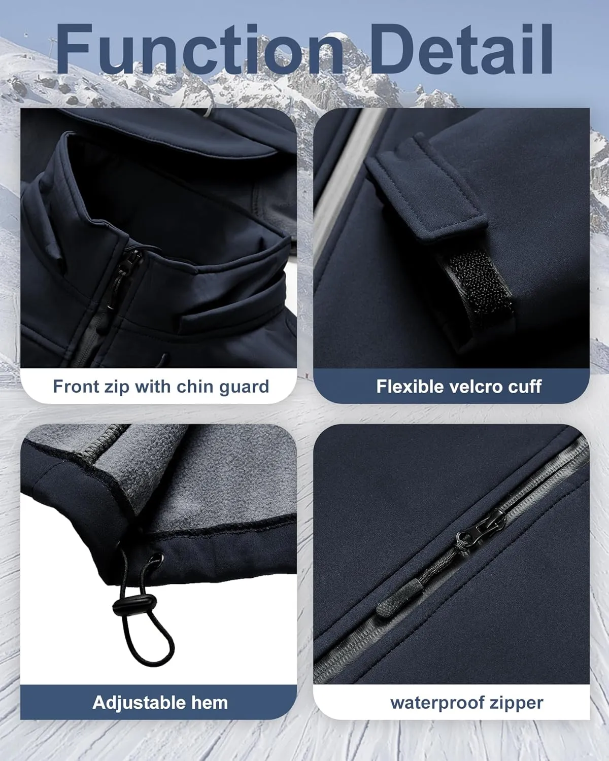Men's Soft Shell Jacket Waterproof Military Tactical Coat Winter Fleece Lined Rain Jacket with Detachable Hood