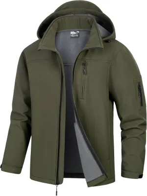 Men's Soft Shell Jacket Waterproof Military Tactical Coat Winter Fleece Lined Rain Jacket with Detachable Hood