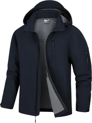 Men's Soft Shell Jacket Waterproof Military Tactical Coat Winter Fleece Lined Rain Jacket with Detachable Hood