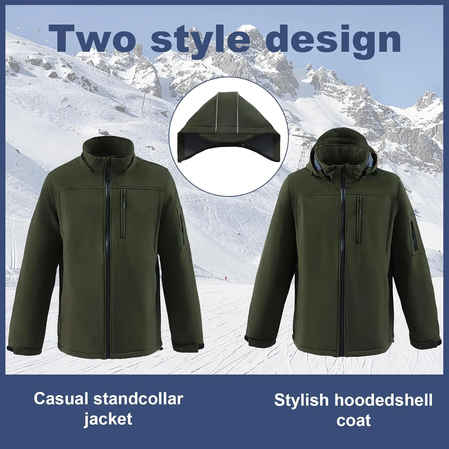 Men's Soft Shell Jacket Waterproof Military Tactical Coat Winter Fleece Lined Rain Jacket with Detachable Hood