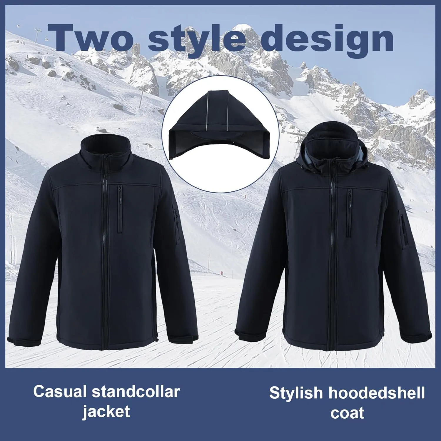 Men's Soft Shell Jacket Waterproof Military Tactical Coat Winter Fleece Lined Rain Jacket with Detachable Hood