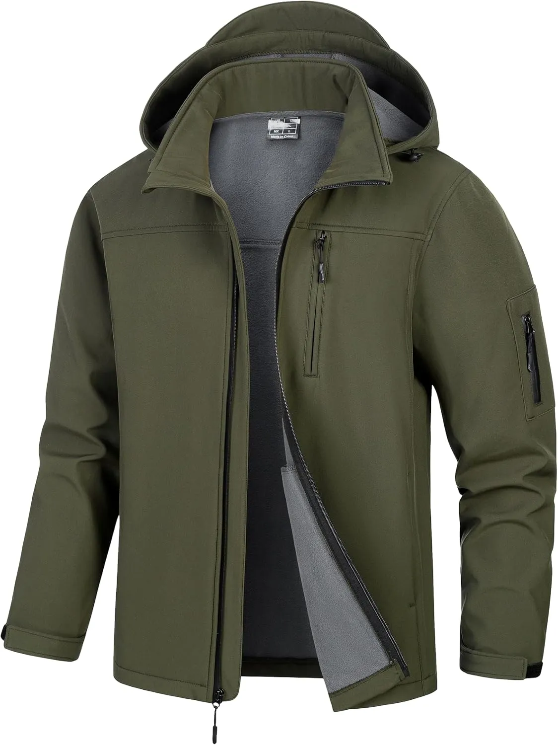 Men's Soft Shell Jacket Waterproof Military Tactical Coat Winter Fleece Lined Rain Jacket with Detachable Hood
