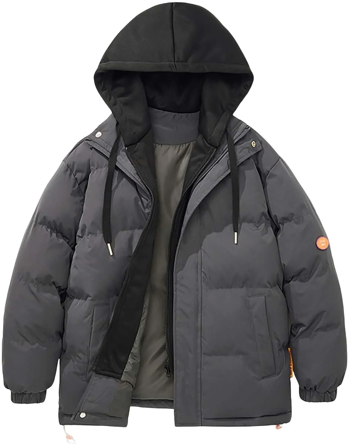 Mens Warm Puffer Jacket Warm Thick Full Zipper Waterproof Down Coats Winter Outdoor Skiing Coat with Detachable Hood