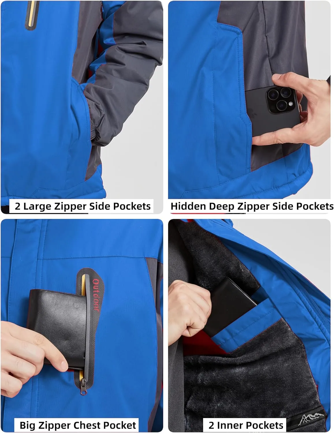 Men's Winter Coats Water Resistant Ski Snowboarding Jacket Warm Mountain Windbreaker Hooded Raincoats for Outdoor