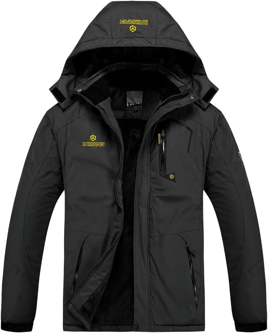 Men's Winter Ski Jacket Warm Fleece Waterproof Outdoor Mountain Hiking Windbreaker Hooded Snow Rain Coat