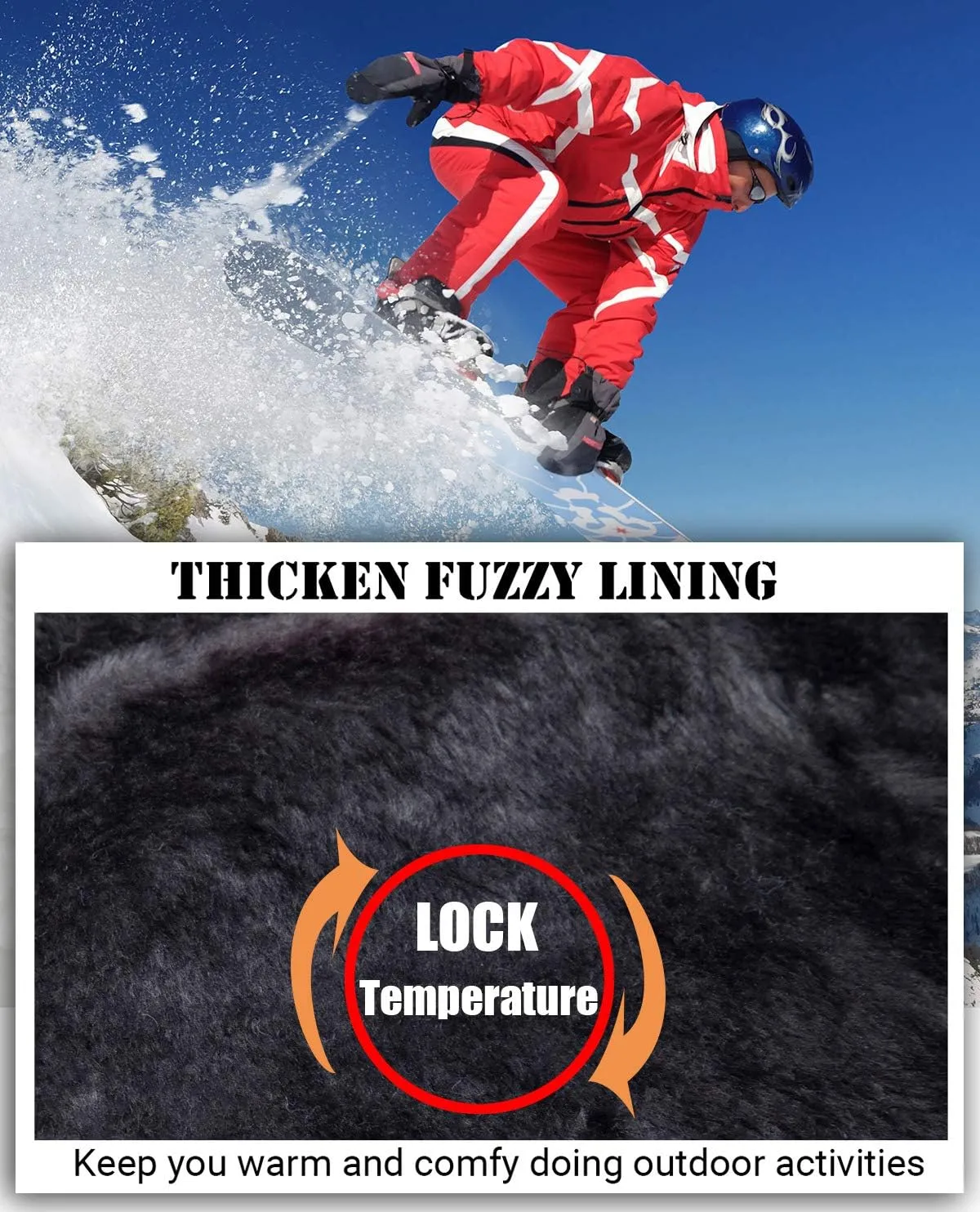 Men's Winter Ski Jacket Warm Fleece Waterproof Outdoor Mountain Hiking Windbreaker Hooded Snow Rain Coat