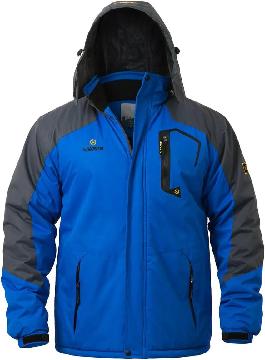 Men's Winter Ski Jacket Warm Fleece Waterproof Outdoor Mountain Hiking Windbreaker Hooded Snow Rain Coat