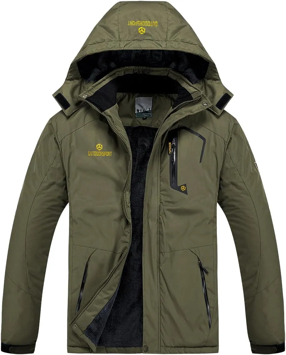 Men's Winter Ski Jacket Warm Fleece Waterproof Outdoor Mountain Hiking Windbreaker Hooded Snow Rain Coat