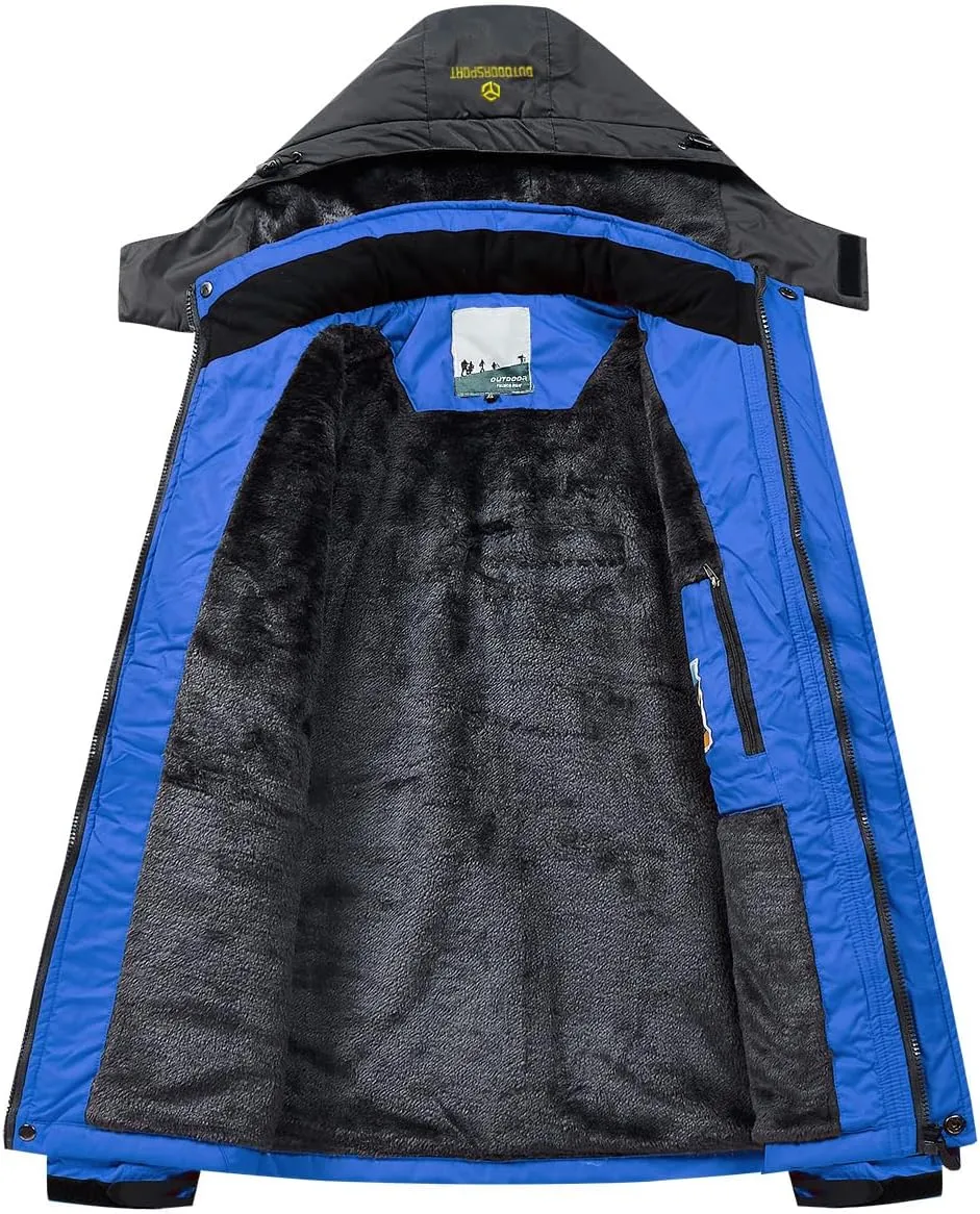 Men's Winter Ski Jacket Warm Fleece Waterproof Outdoor Mountain Hiking Windbreaker Hooded Snow Rain Coat
